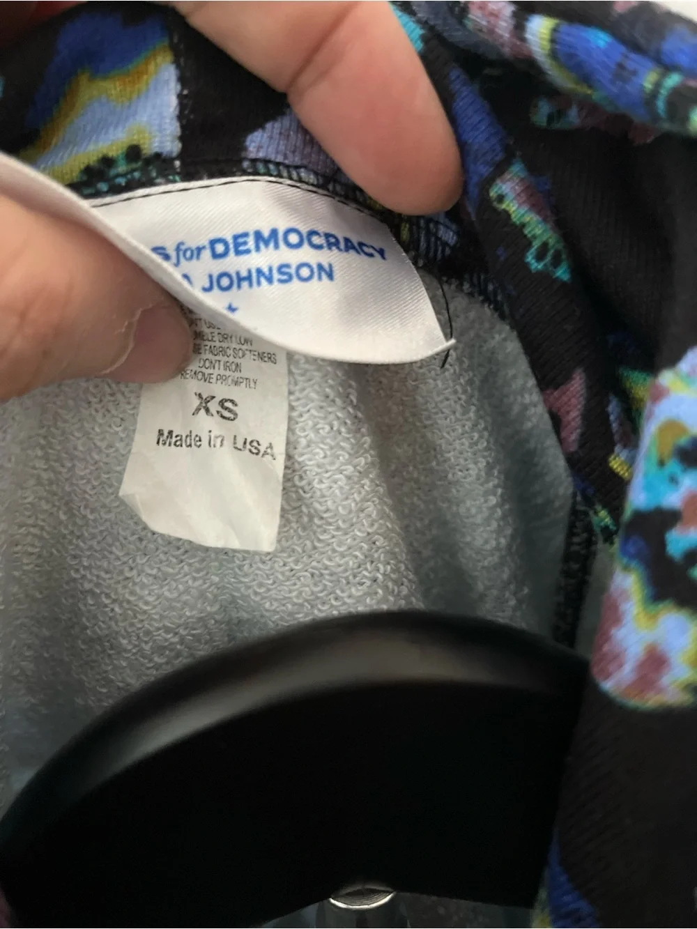 Ulla Johnson Black Floral Hooded Bomber Jacket with Blue & Green Accents